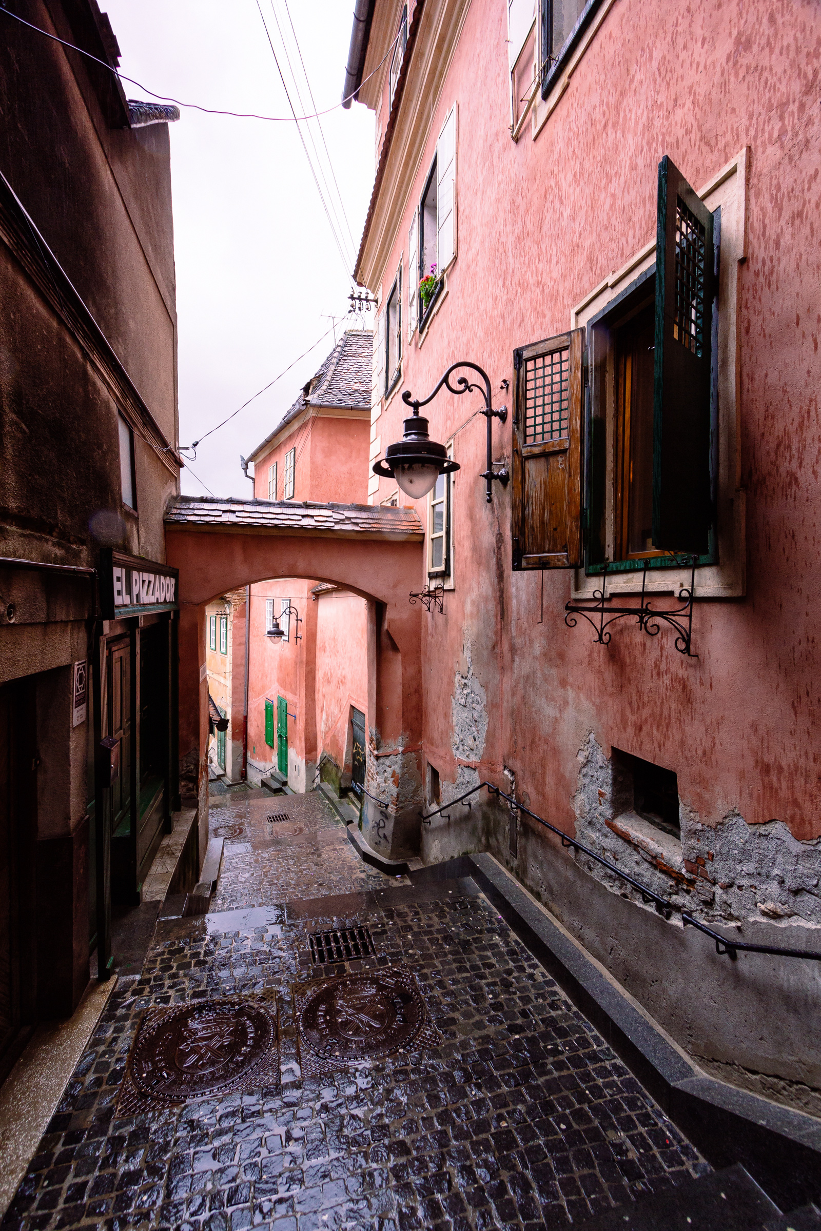 Old narrow street in Sibiu, Romania
