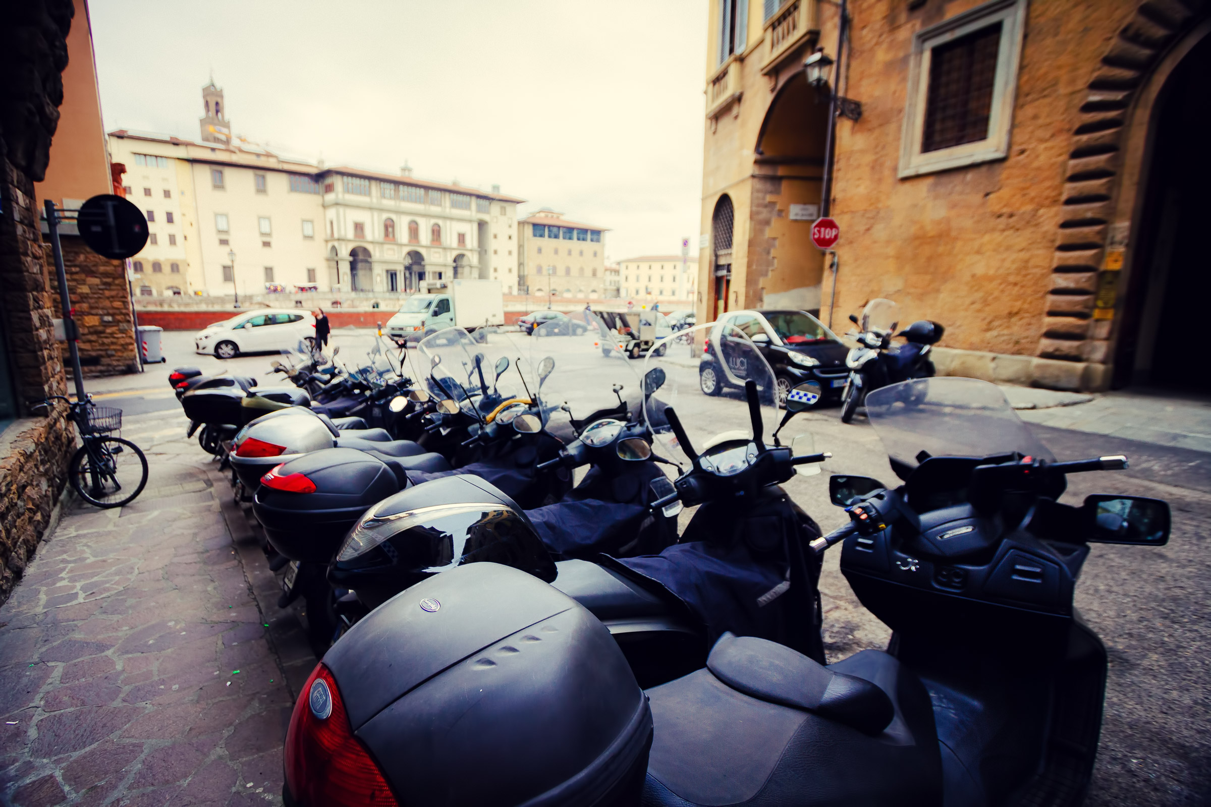 Scooters in Piazza Santa Maria Soprarno, Florence, Italy