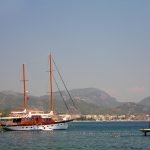 A view of Marmaris bay with an yacht in the foreground