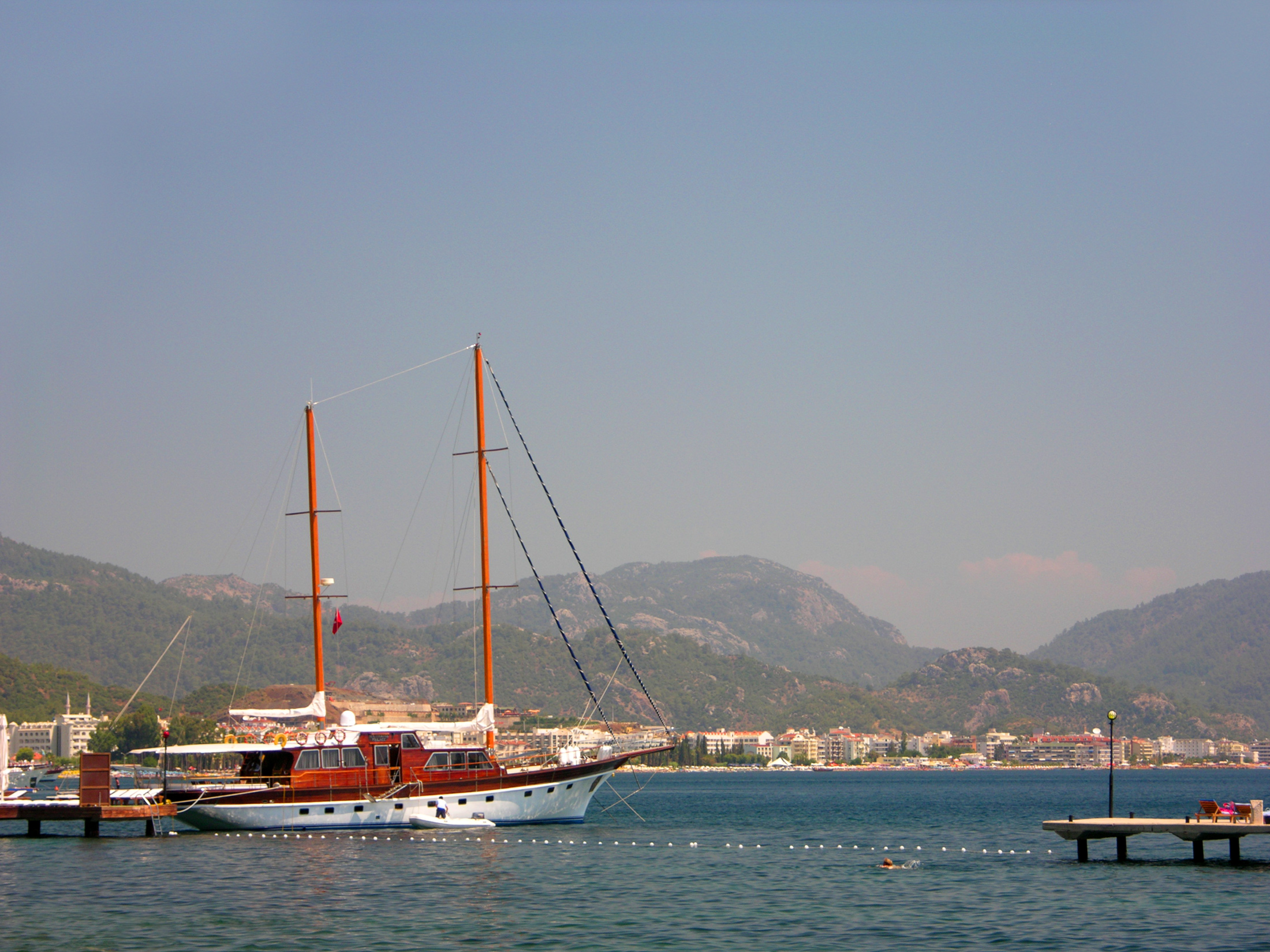 A view of Marmaris bay with an yacht in the foreground