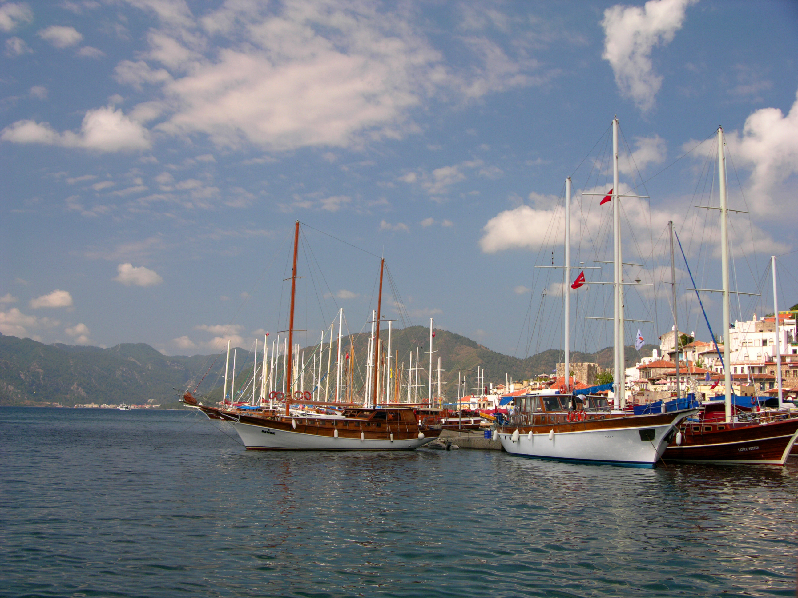 Yachts moored on a pier in Marmaris