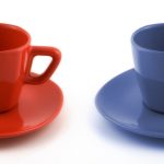 Blue and red coffee cups