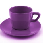 Empty purple coffee cup on a saucer