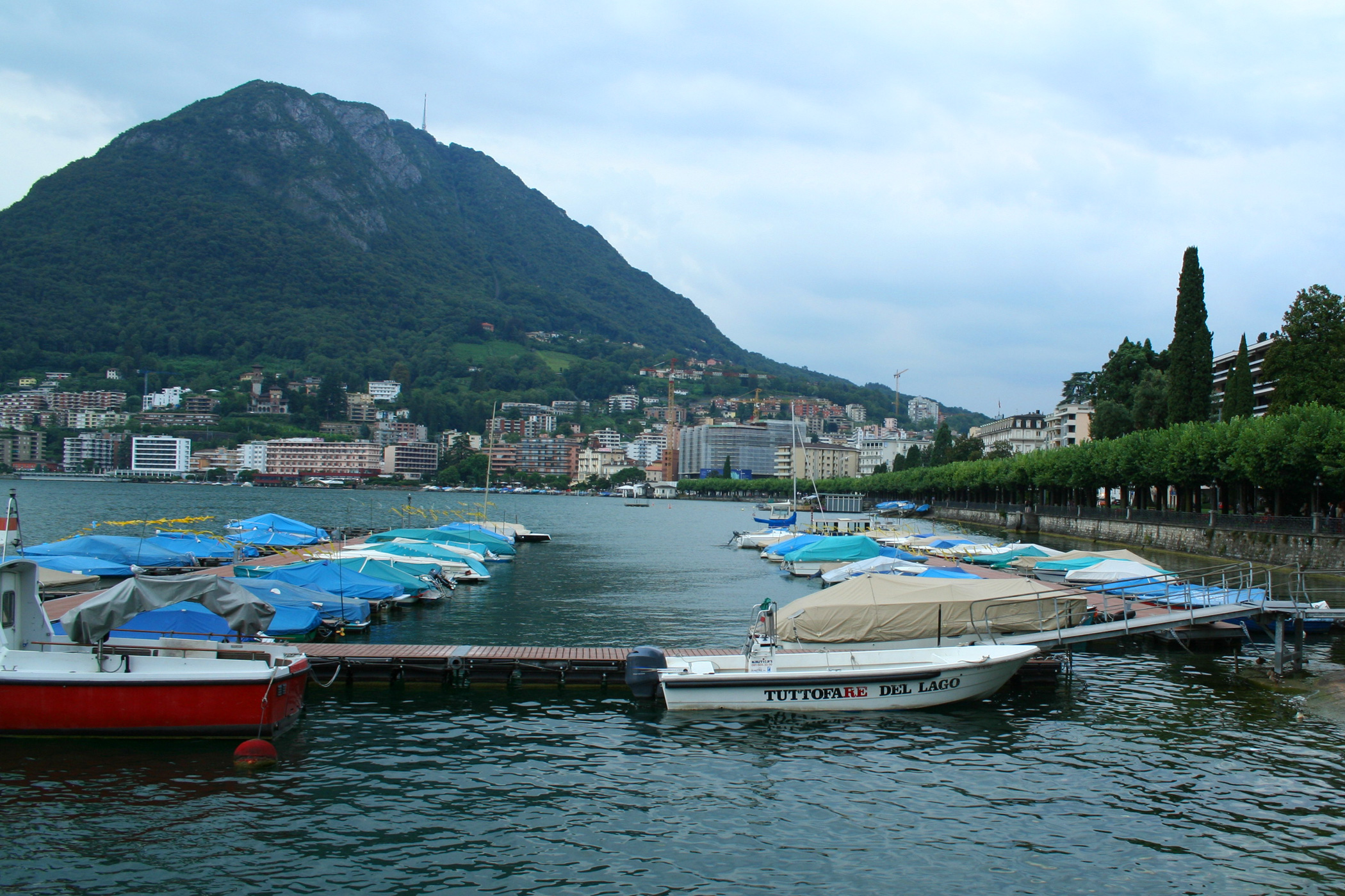 Small boats on a lake in Italy