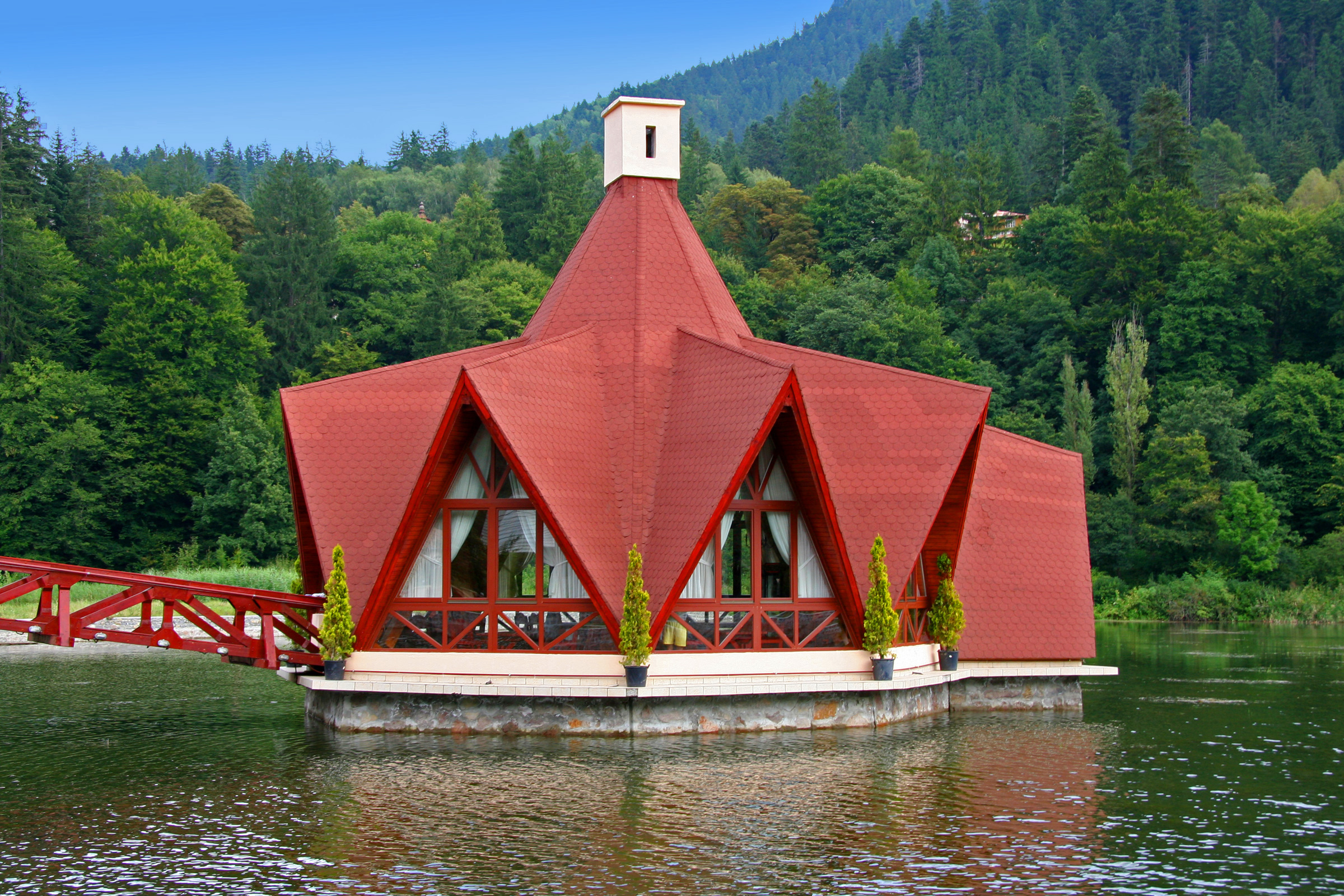 Restaurant on a lake in a tourist resort