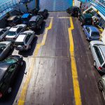Cars on ferry - top view