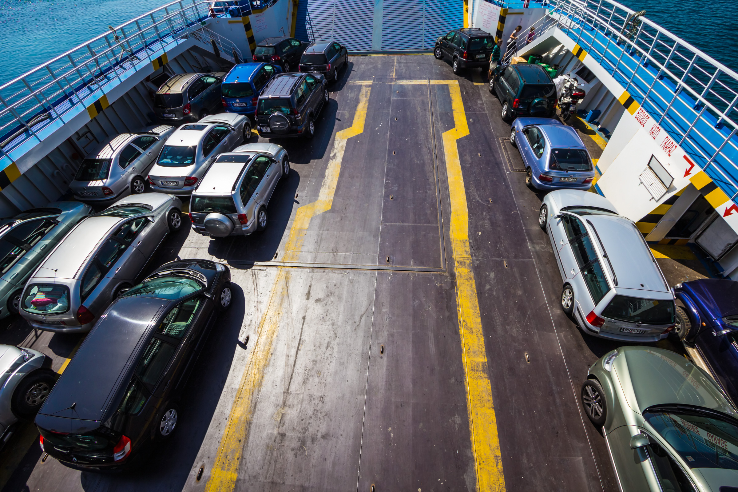 Cars on ferry - top view